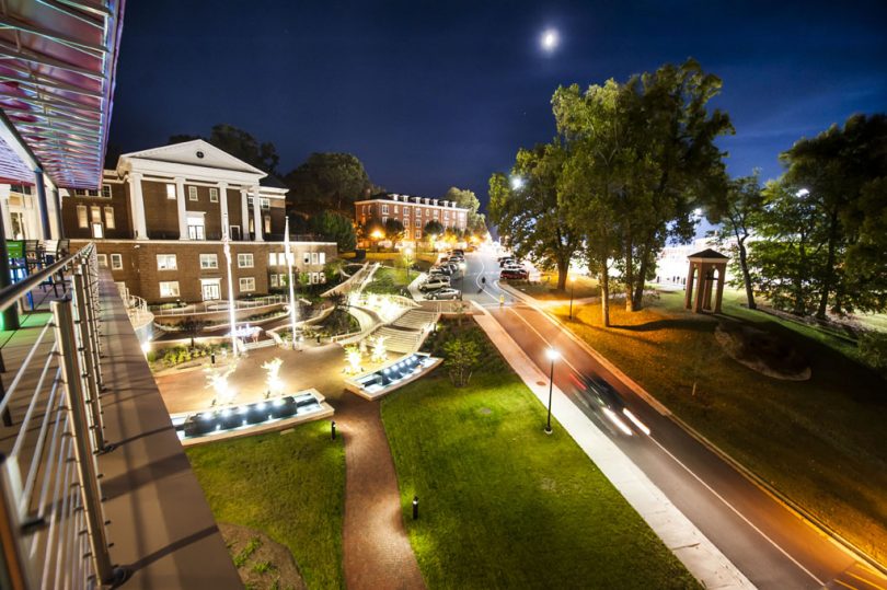 the campus at night