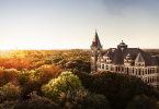 An aerial view of the Southwestern University campus, where students are educated for tomorrow.