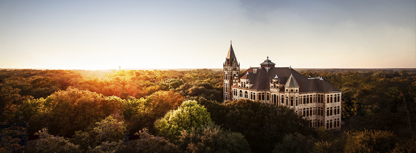 An aerial view of the Southwestern University campus, where students are educated for tomorrow.