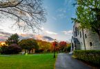 Walkway in front of Bomberger Hall during the fall