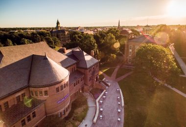 Alumni Hall and Old Main buildings on the Knox campus