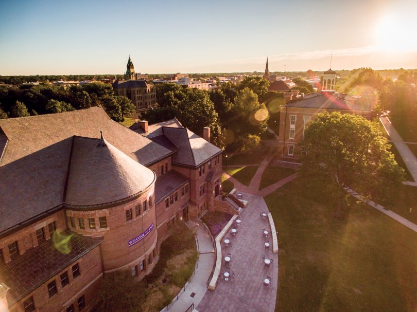 Alumni Hall and Old Main buildings on the Knox campus