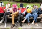 students reading books