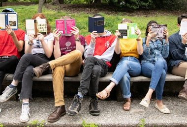 students reading books