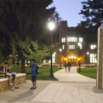 The University of Puget Sound lit up at night