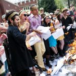 Reed College burn their notes as part of the Renn Fayre celebration in the spring