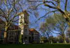 A view of the Whitman College campus on a spring day