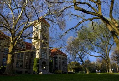 A view of the Whitman College campus on a spring day
