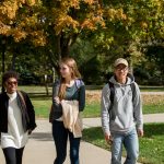 Denison students walk to class together
