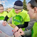 Earlham College students working together on the Day of Service