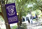 Millsaps College students walk across campus on a spring day