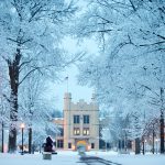 A peacefully shot of Kauke Arch following a winter snowfall.