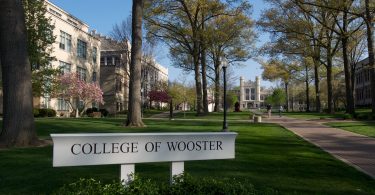 A view through the main academic quad at College of Wooster, America's Premier College for Mentored Undergraduate Research.