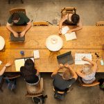 Students study together in the Slocum Reading Room, Ohio Wesleyan University)