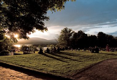 Bard students watch the sun set at Blithewood.