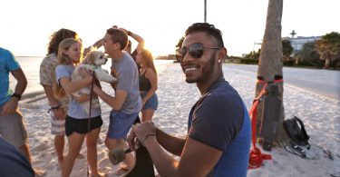 Sakerian Morris '20 and students hanging out on South Beach