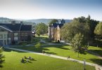 Arial photo of Juniata College campus facing towards von Liebig Center for Science and Founders Hall.