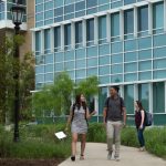 Students walk to class outside the IDEA Center for sciences