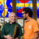 A professor and student work on jazz techniques at Kalamazoo College