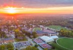 The sun rises over the Wabash College campus