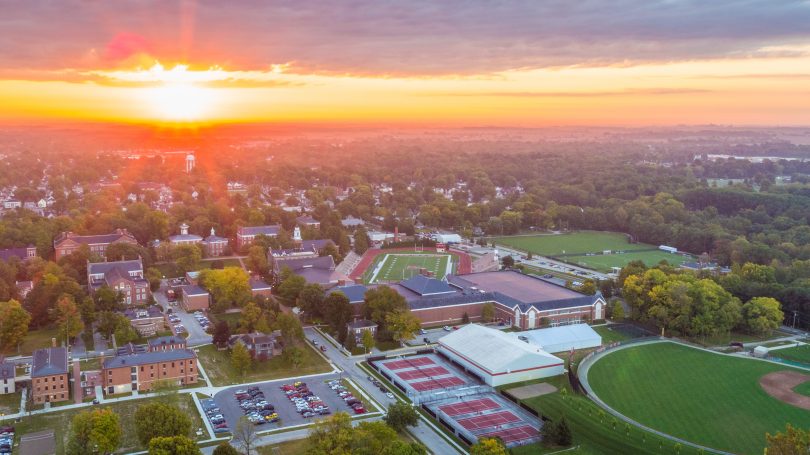 The sun rises over the Wabash College campus