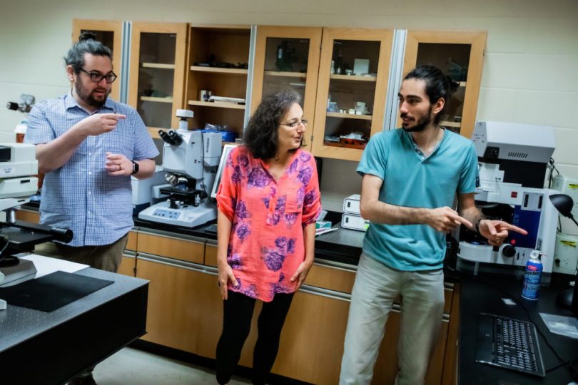 Physics students and professors working together in a lab at New College of Florida